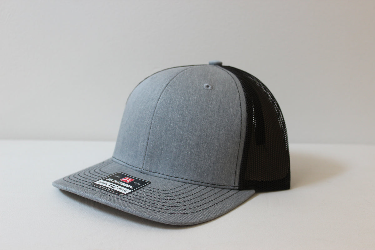 Richardson 112 trucker hat in Heather Grey and Black